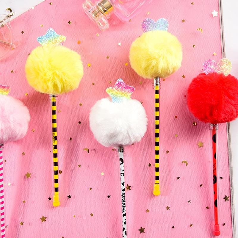 Creative Fur Ball Pendant Stationery Cute Plush Colored Pen Student Gel Pen (Love Purple Fur Ball)