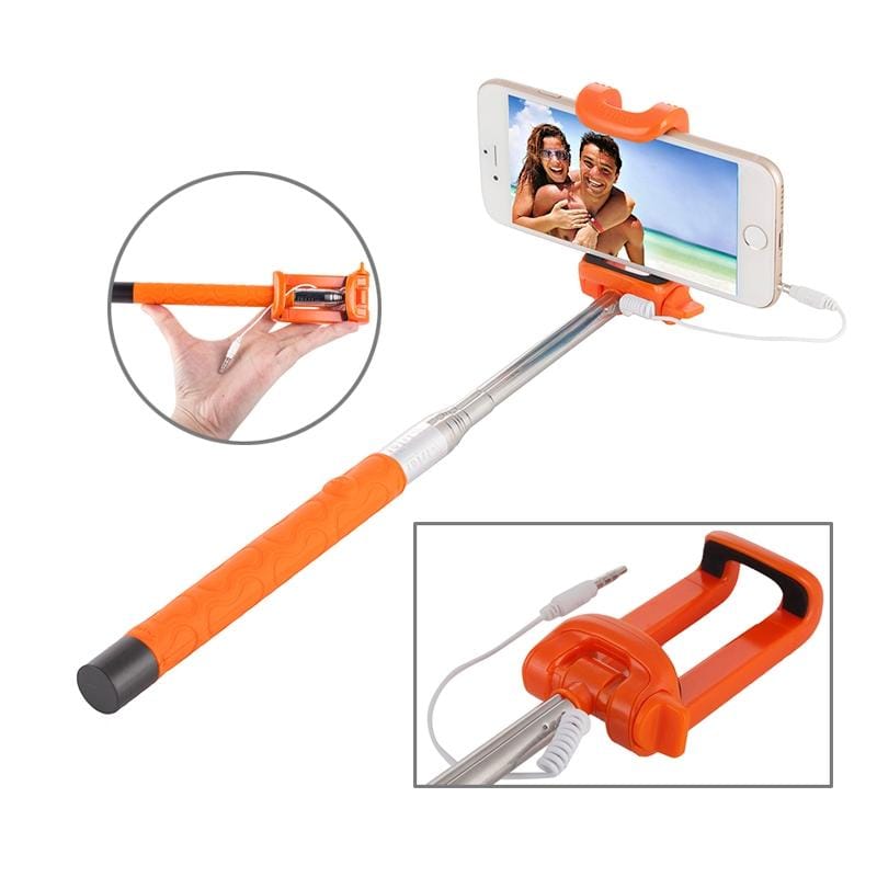 Portable Wire Controlled Selfie Stick Monopod Folding Extendable Handheld Holder, For iPhone, Galaxy, Huawei, Xiaomi, LG, HTC and Other Smart Phones, Folded Length: 22.5cm, Max Extension Length: 105.5cm (Orange)