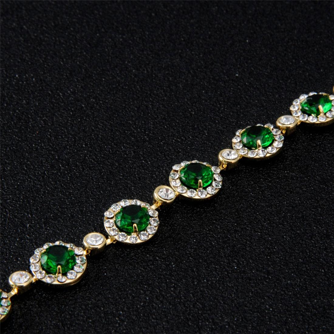 Rhinestone-Studded Green Crystal Inlaid Bracelet for Female, Chain Length: 20.7cm