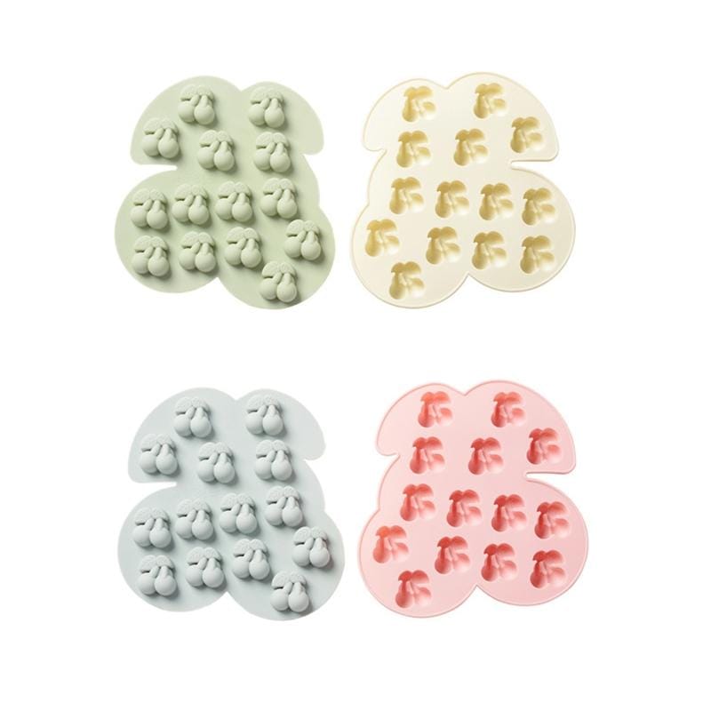 4 PCS Cherry Fruit Ice Tray Silicone Mold Cake Chocolate Candy Mold DIY Baking Mold (Beige)