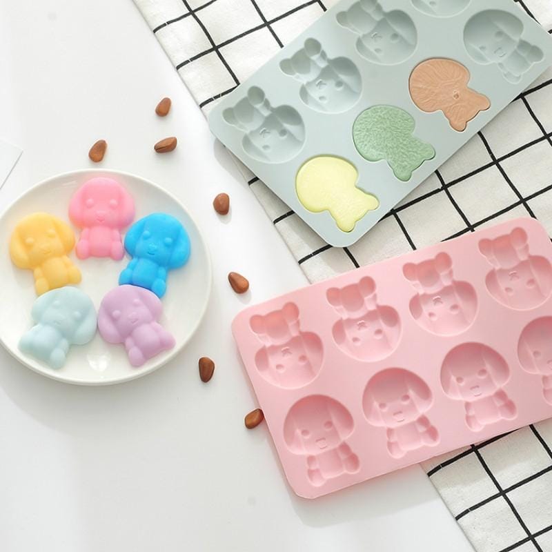 6 PCS Cartoon Puppy Silicone Cake Mold Chocolate Biscuit Baking Mould Ice Making Mold (Pink)