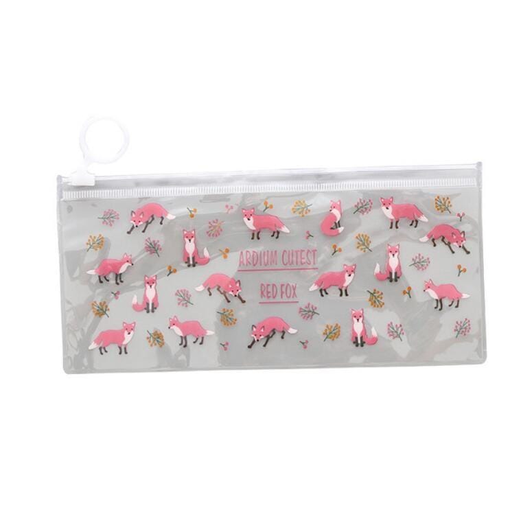 3 PCS Cartoon Floral Pen Bag Student Cute Transparent Pull Bag Creative Stationery (White Flowers)