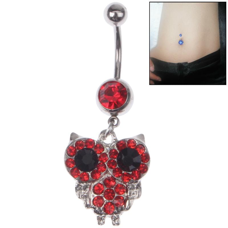 Stylish Owl Style Rhinestones Belly Button Ring Jewelry for Girl (Red)