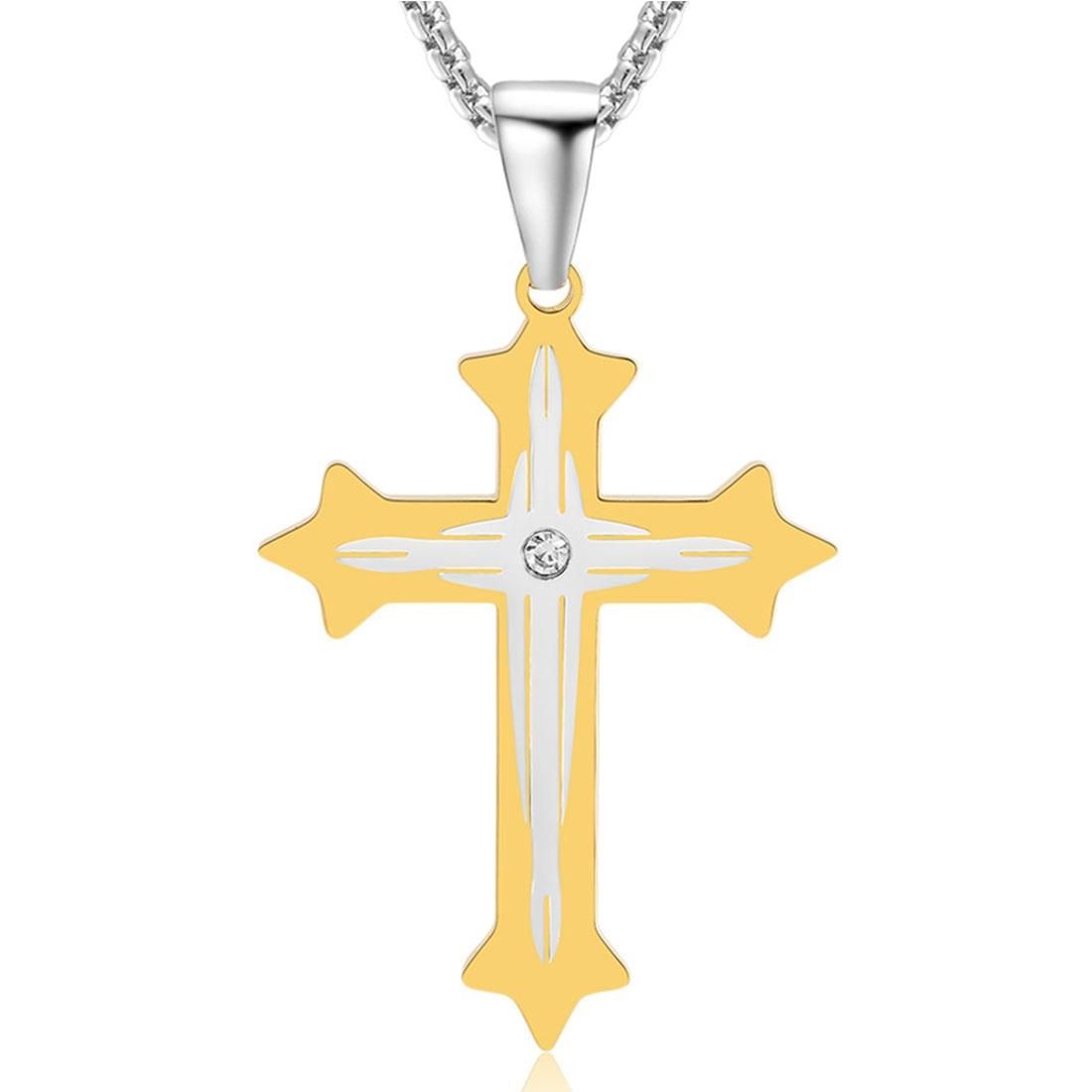 Fashion Men Jewelry Personality the Cross Style Double Layers Pendant Exquisite Titanium Steel Necklace