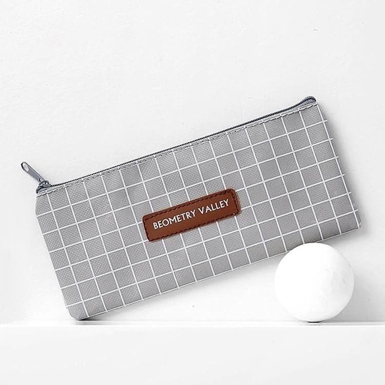 Cute Simple Striped Grid Geometry Canvas Pencil Case Pen Bag Box Stationery Pouch School Supplies (Grey Lattice)