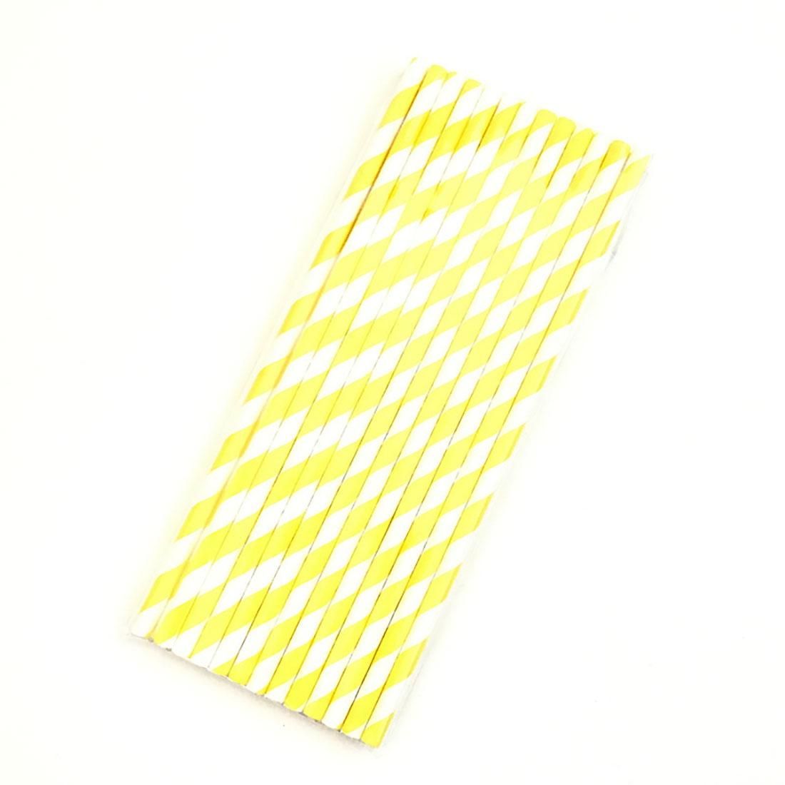 50 PCS Degradable Color Environmental Protection Striped Paper Straw Disposable Kraft Paper Straw (Yellow)