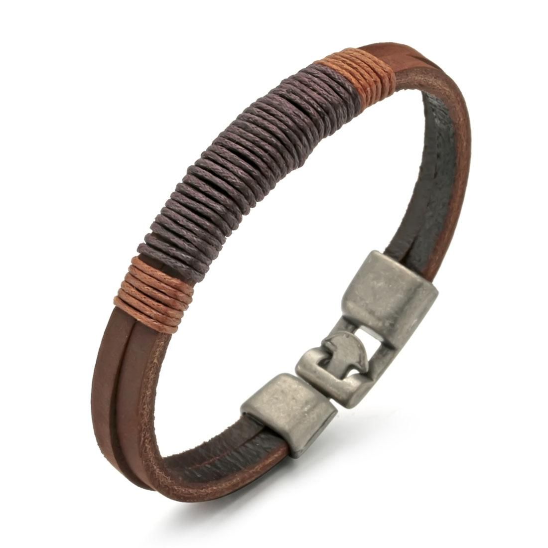 Fashion Personality Men Jewelry Double Layers Cowhide Leather Bracelet Classic Cotton Rope Braided Genuine Leather Bracelet