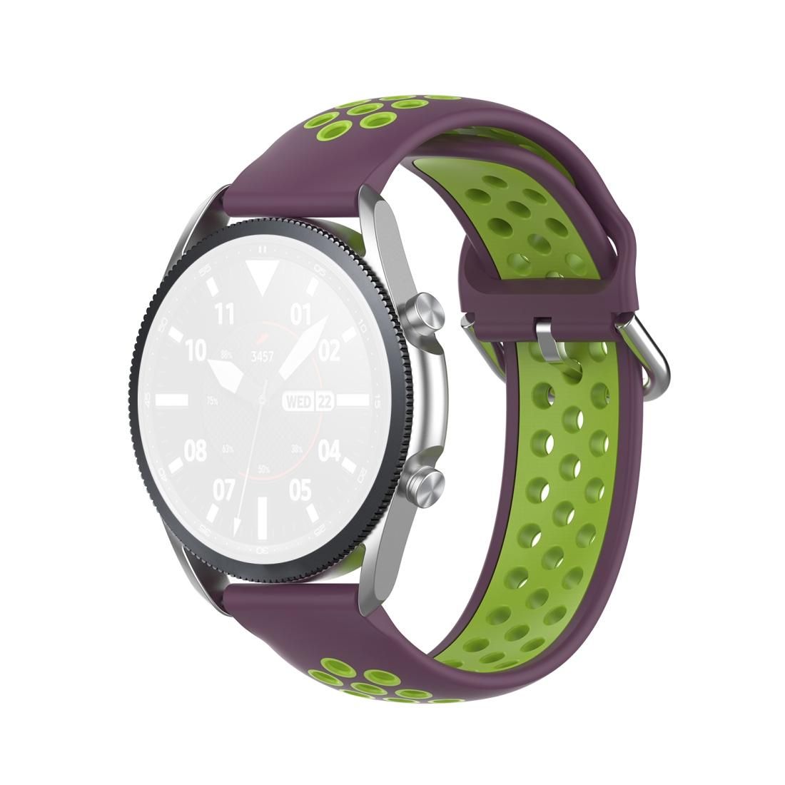 For Galaxy Watch 3 45mm Silicone Sports Two-tone Strap, Size: 22mm (Purple Lime)