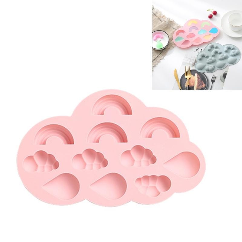 6 PCS Rainbow Cloud Raindrops Shape Silicone Cake Baking Chocolate Mold Making Ice Tray Candy Pudding DIY Ice Mold (Pink)