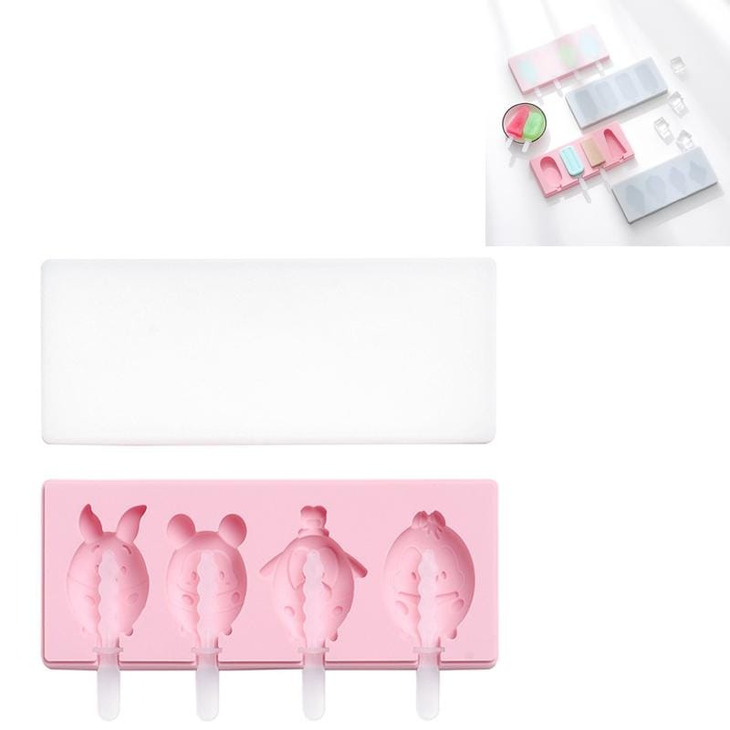 2 PCS Handmade Cartoon Homemade Ice Cream Silicone Stick Ice Mold with Lid DIY Ice Box, Style:Piggy (Pink)