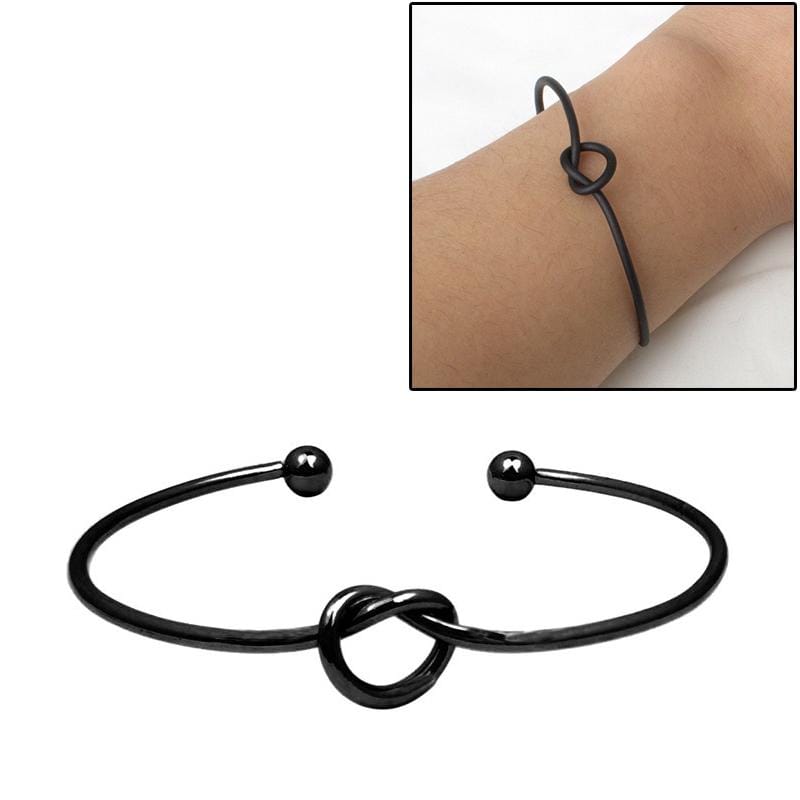 Bohemian Knotted Opening Minimalist Bracelet Bangle for Women (Black)