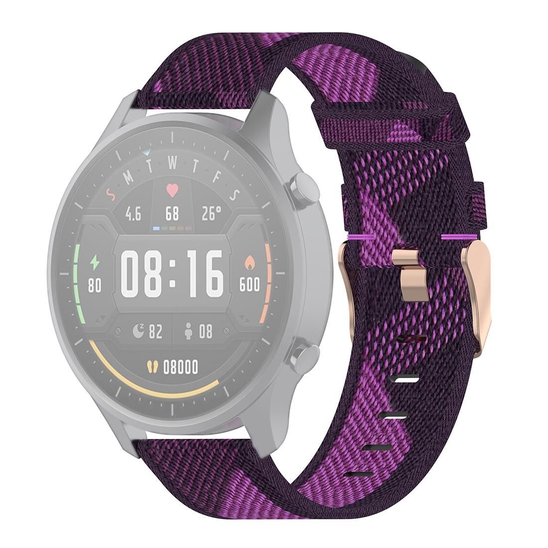 22mm Stripe Weave Nylon Wrist Strap Watch Band for Xiaomi Mi Watch Color, Garmin Vivoactive 4 (Purple)