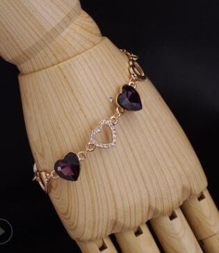 Romantic Heart Crystal Charm Bracelets for Women (Purple)