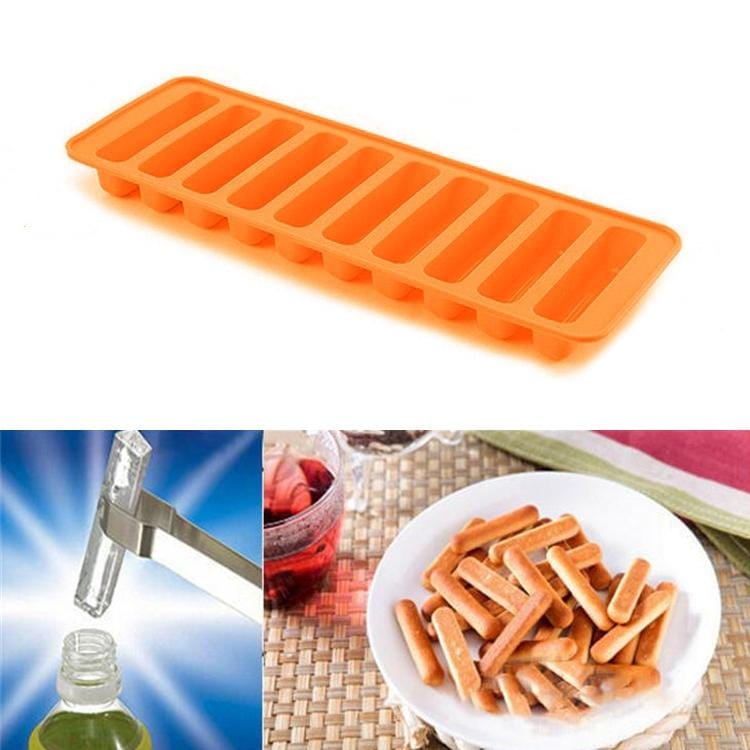 10 Even Strips of Silicone Mold Sausage Hot Dog Ham Cake Baking Finger Biscuit Mold (Orange)