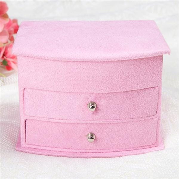 Velvet Three Layers Portable Multi-functional Necklace Rings Jewelry Boxes (Pink)