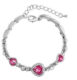 Crystal Rhinestone Heart Simple Bangle Bracelet (Pink)