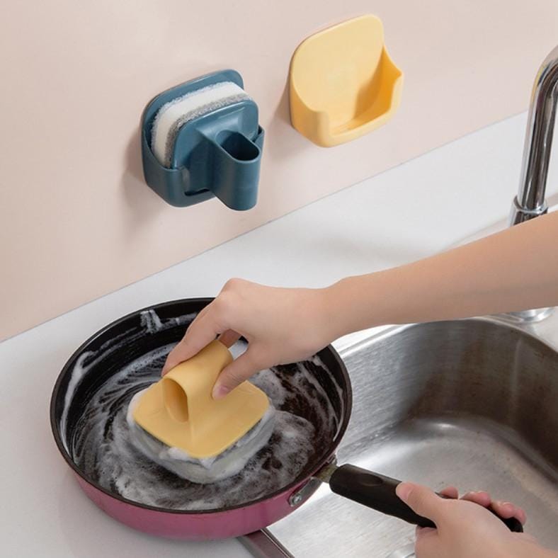 4 PCS Kitchen Wall-mounted Sponge Brush With Handle For Cleaning Grease And Cleaning Brush Random Color Delivery