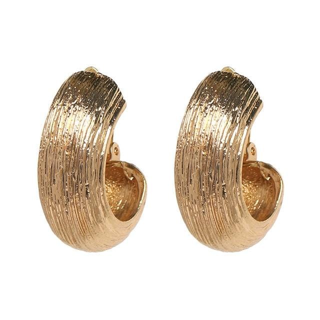 Woman Vintage Trendy Shiny Metal Clip Earrings (Gold)