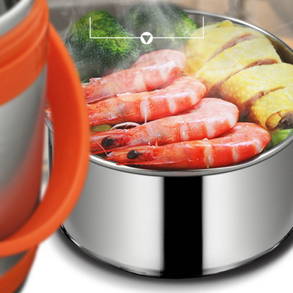Stainless Steel 1.5L Lunch Box Double Layer Bento Box Food Container Orange