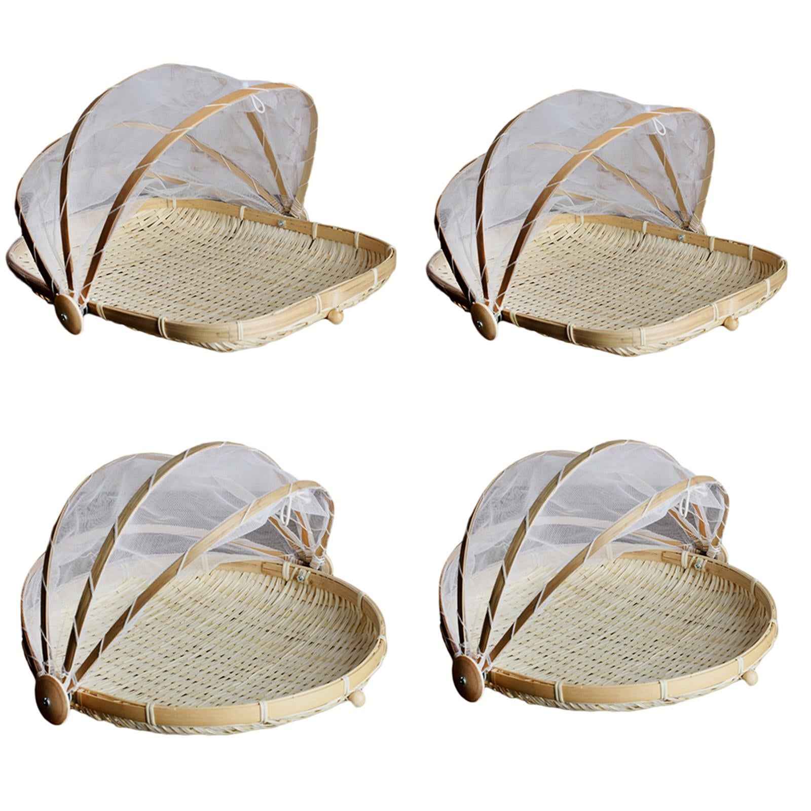 Bamboo Fruit Basket Fruit Vegetable Organizer with Pop Up Mesh Food Storage