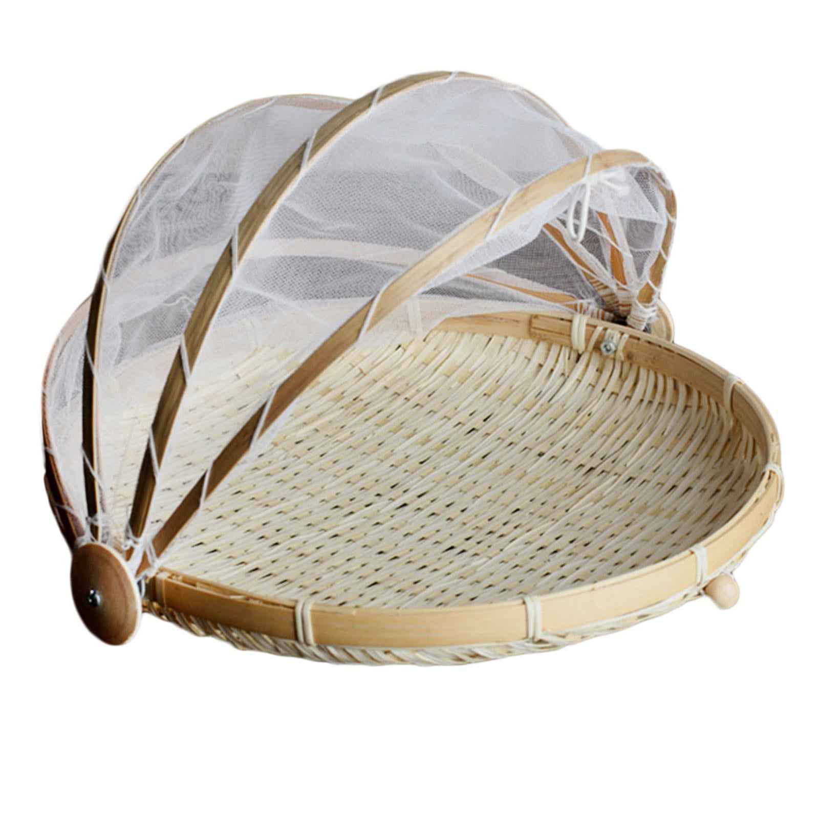 Bamboo Fruit Basket Fruit Vegetable Organizer with Pop Up Mesh Food Storage
