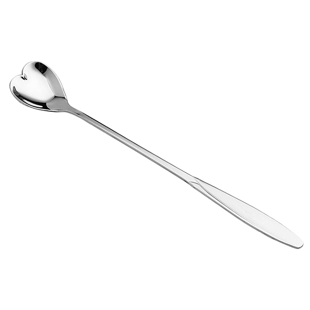 Long Handle Stainless Steel Coffee Dessert Spoon Ladle Silver Heart Shape