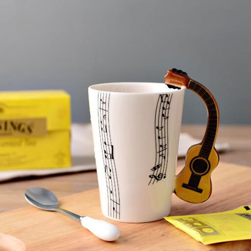 Ceramic Cup Coffee Mug Instrument Mug Creative Gift Black Guitar Stave