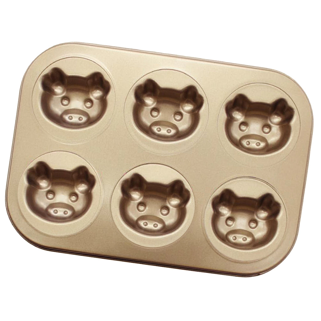 6-Cup Carbon Steel Cake Mould Baking Tray Pan Bakeware Pig's Head