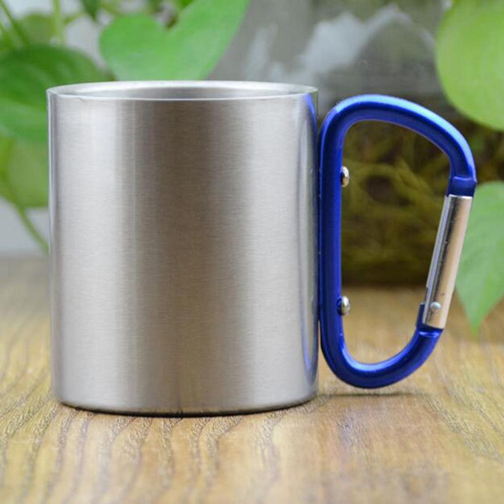 Carabiner Cups Camping Mug Outdoor Metal Hiking Climbing 300ml Green&Blue