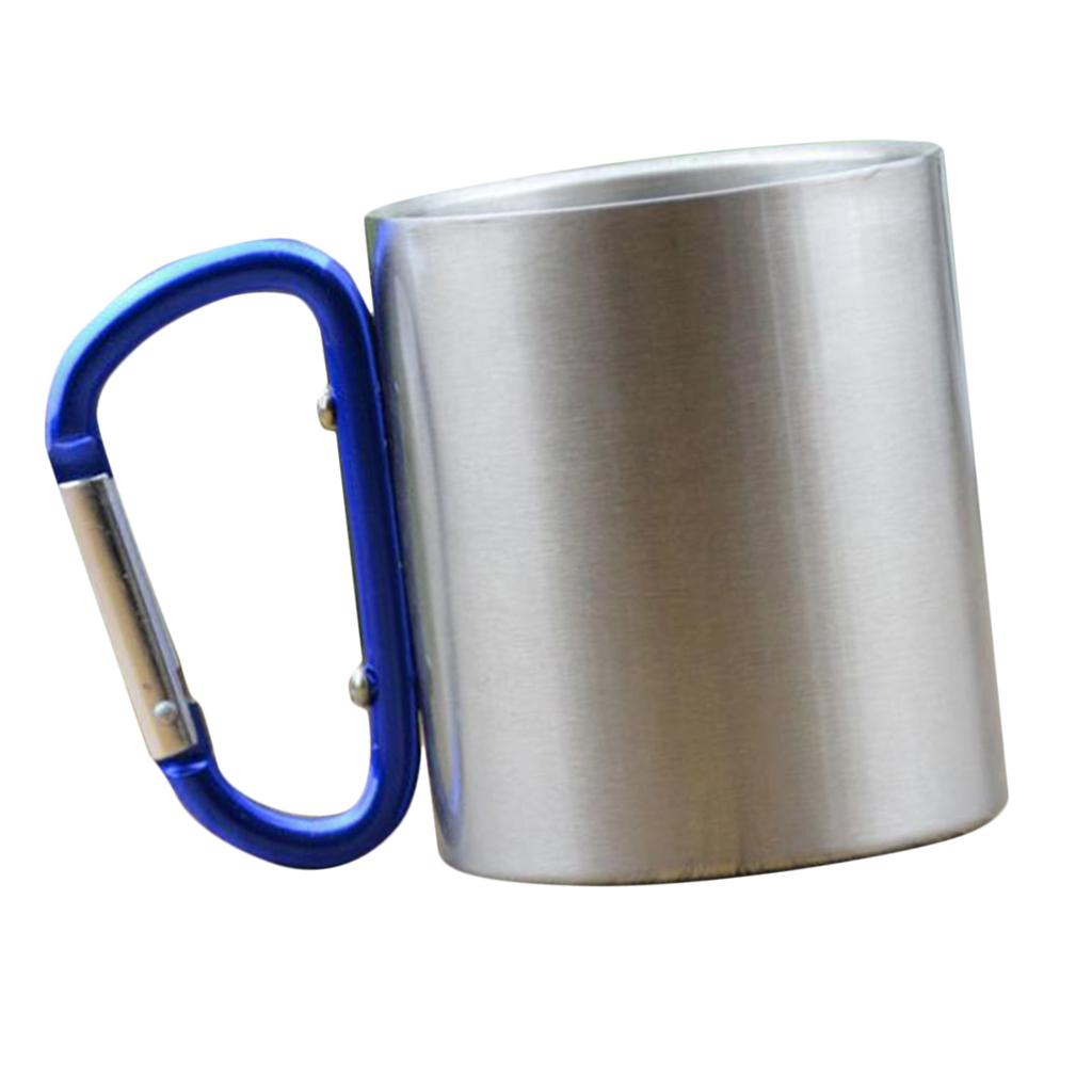 Carabiner Cups Camping Mug Outdoor Metal Hiking Climbing 300ml Green&Blue