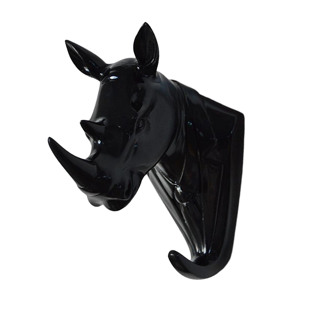 Wall Mounted Resin Animal Hooks Coat Hat Hanger Holder Black Rhinoceros