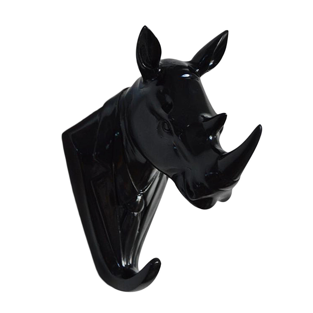Wall Mounted Resin Animal Hooks Coat Hat Hanger Holder Black Rhinoceros