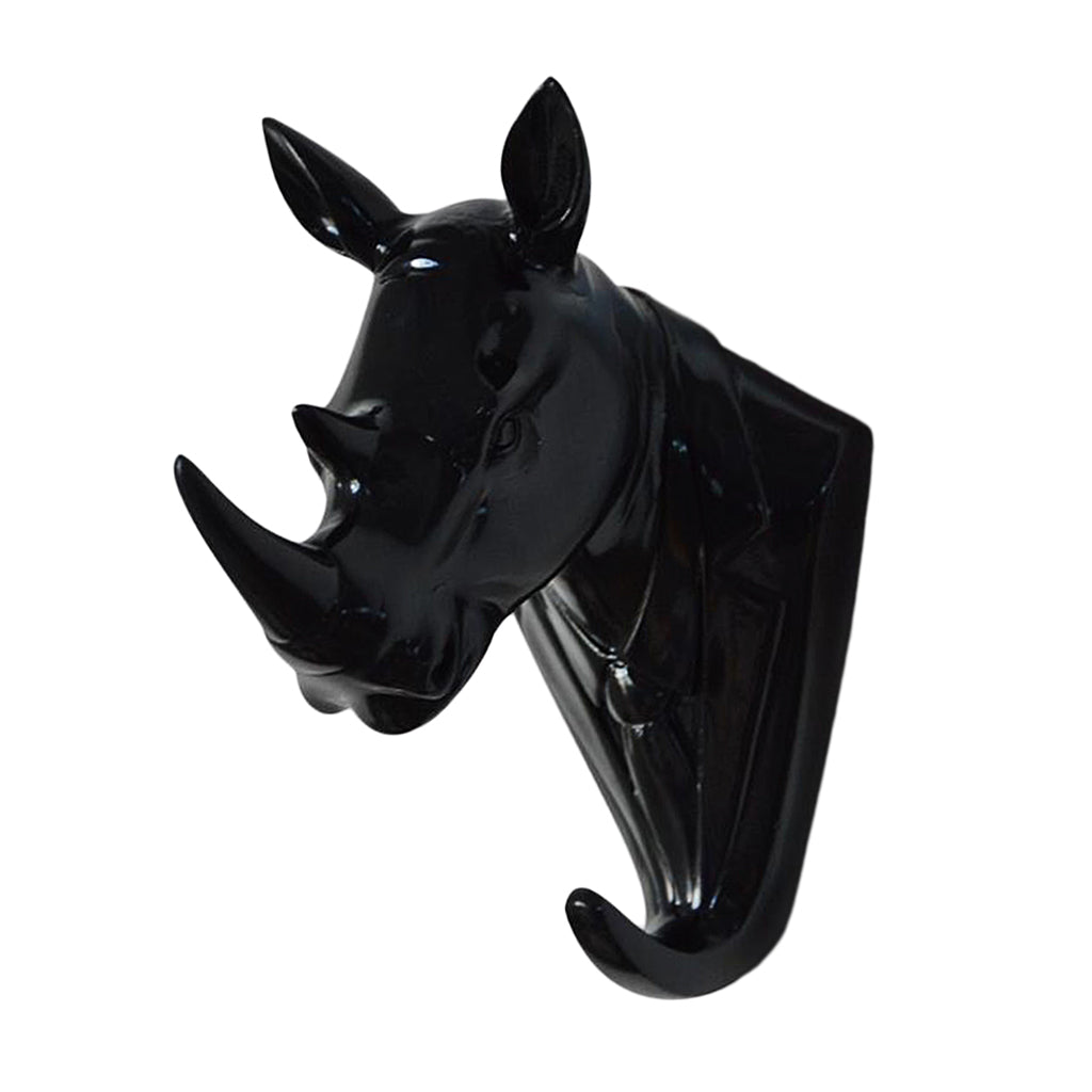 Wall Mounted Resin Animal Hooks Coat Hat Hanger Holder Black Rhinoceros