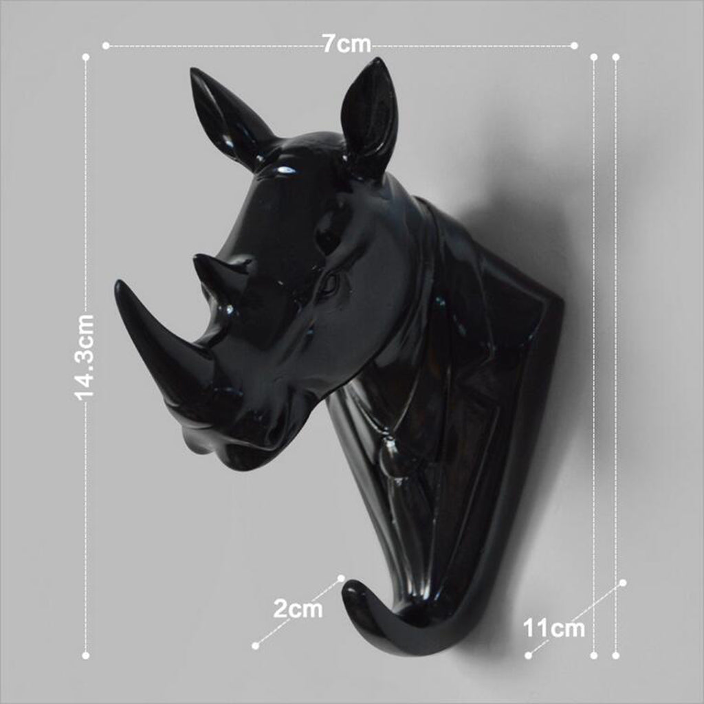 Wall Mounted Resin Animal Hooks Coat Hat Hanger Holder Black Rhinoceros