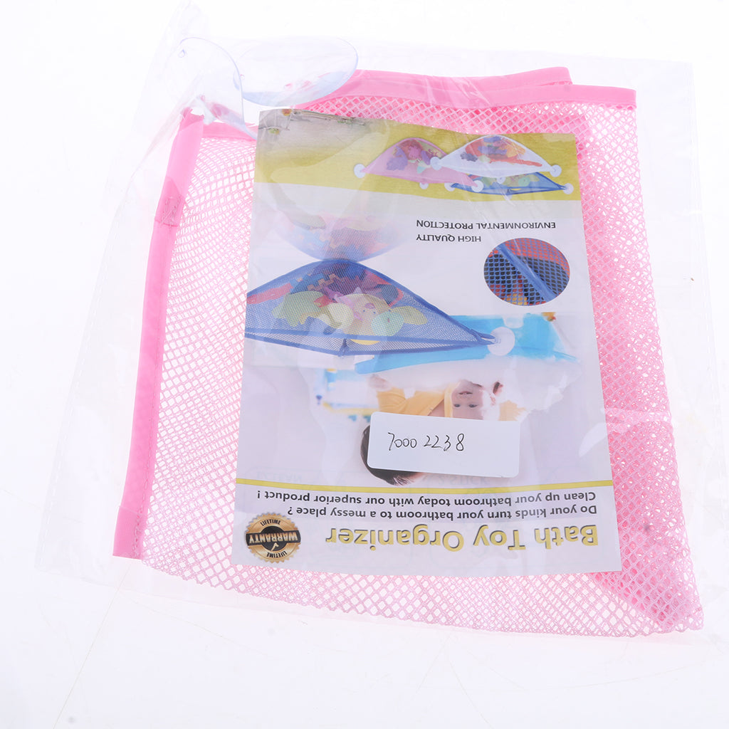 Baby Kids Bath Toys Storage Mesh Hanging Bag With Strong Sucker Pink