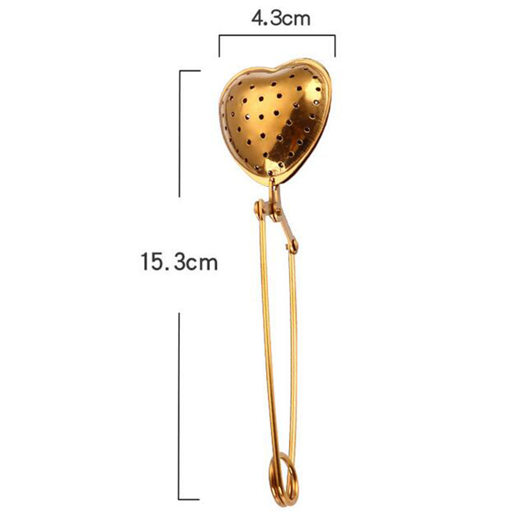 Tea Infuser Spice Filter Mesh Strainer Filter Stainless Heart Golden