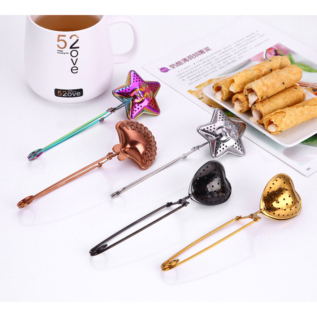 Tea Infuser Spice Filter Mesh Strainer Filter Stainless Heart Golden