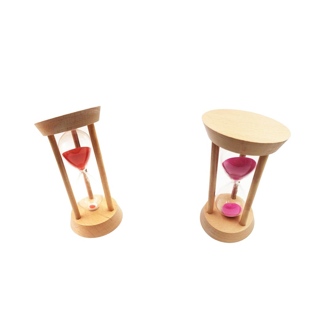 Oblique Wood Round Hourglass Sandglass SandTimer Clock 15 Minutes Red Sand