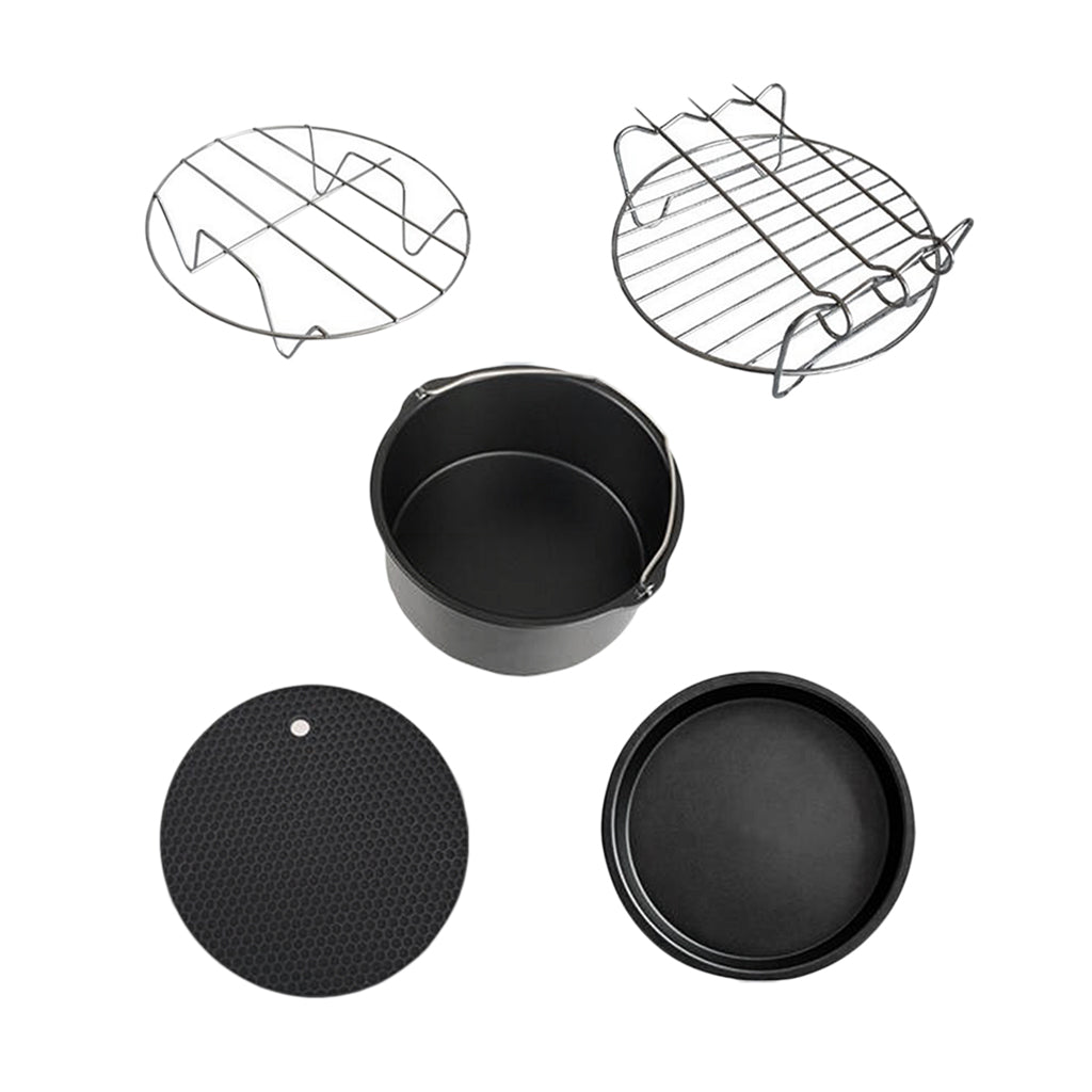 5Pcs Air Fryer Accessories Set Chips Baking Basket Pizza Pan Dish Pan & Rack