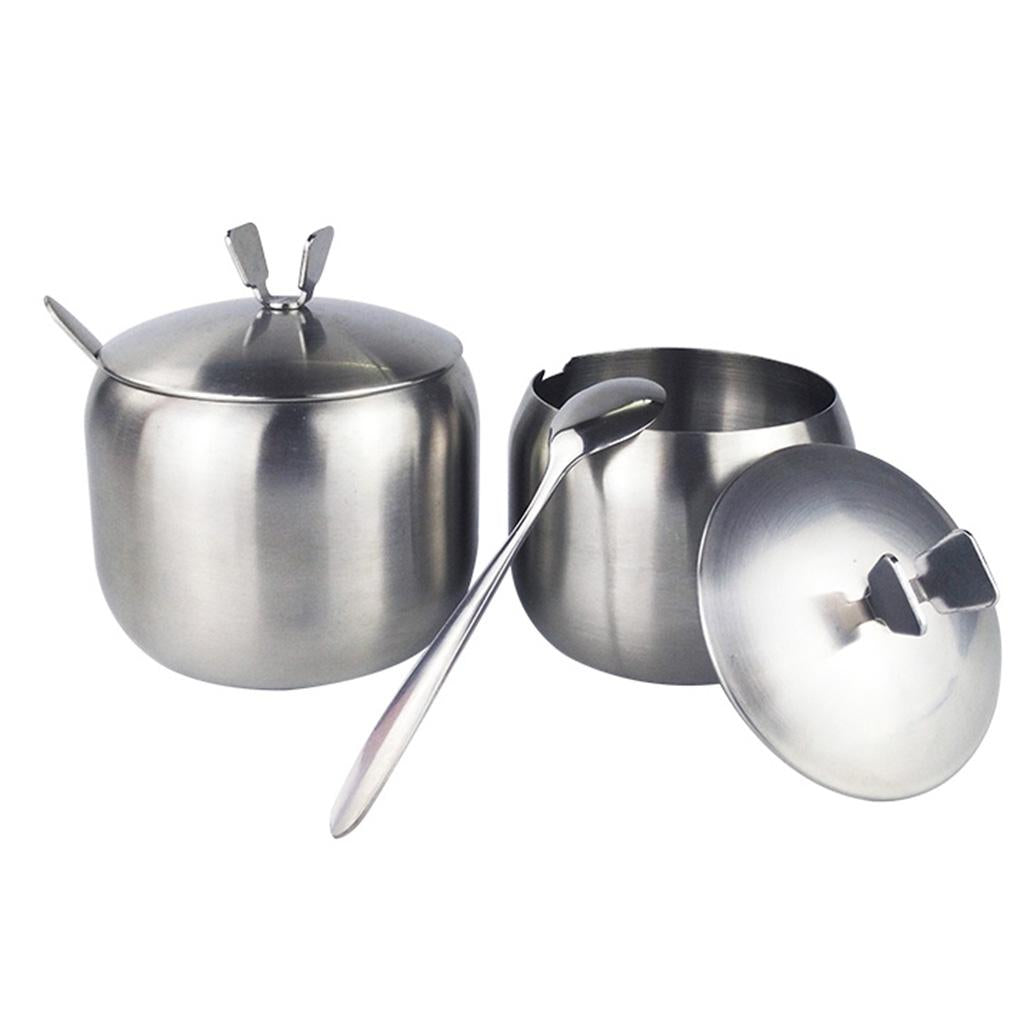Seasoning Jars with Spoons Stainless Steel Spice Jars Condiment Pot 1pc