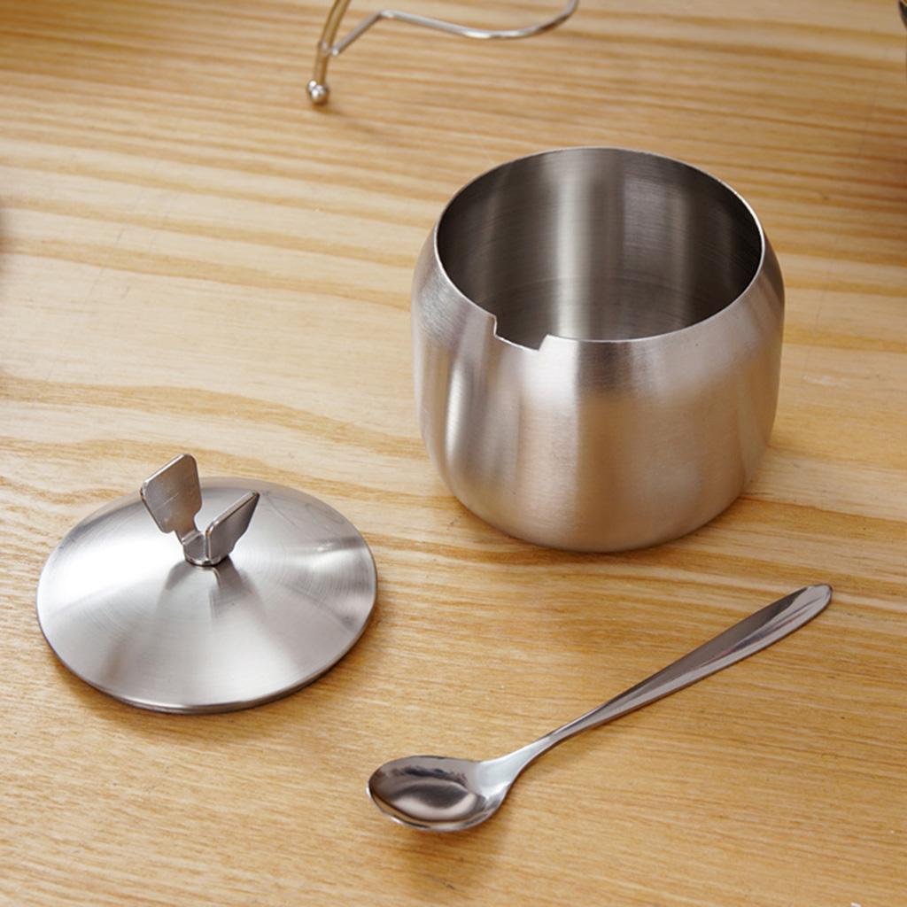 Seasoning Jars with Spoons Stainless Steel Spice Jars Condiment Pot 1pc