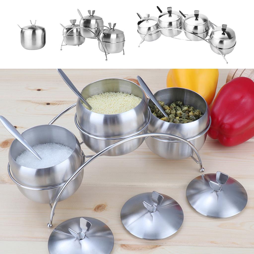 Seasoning Jars with Spoons Stainless Steel Spice Jars Condiment Pot 1pc