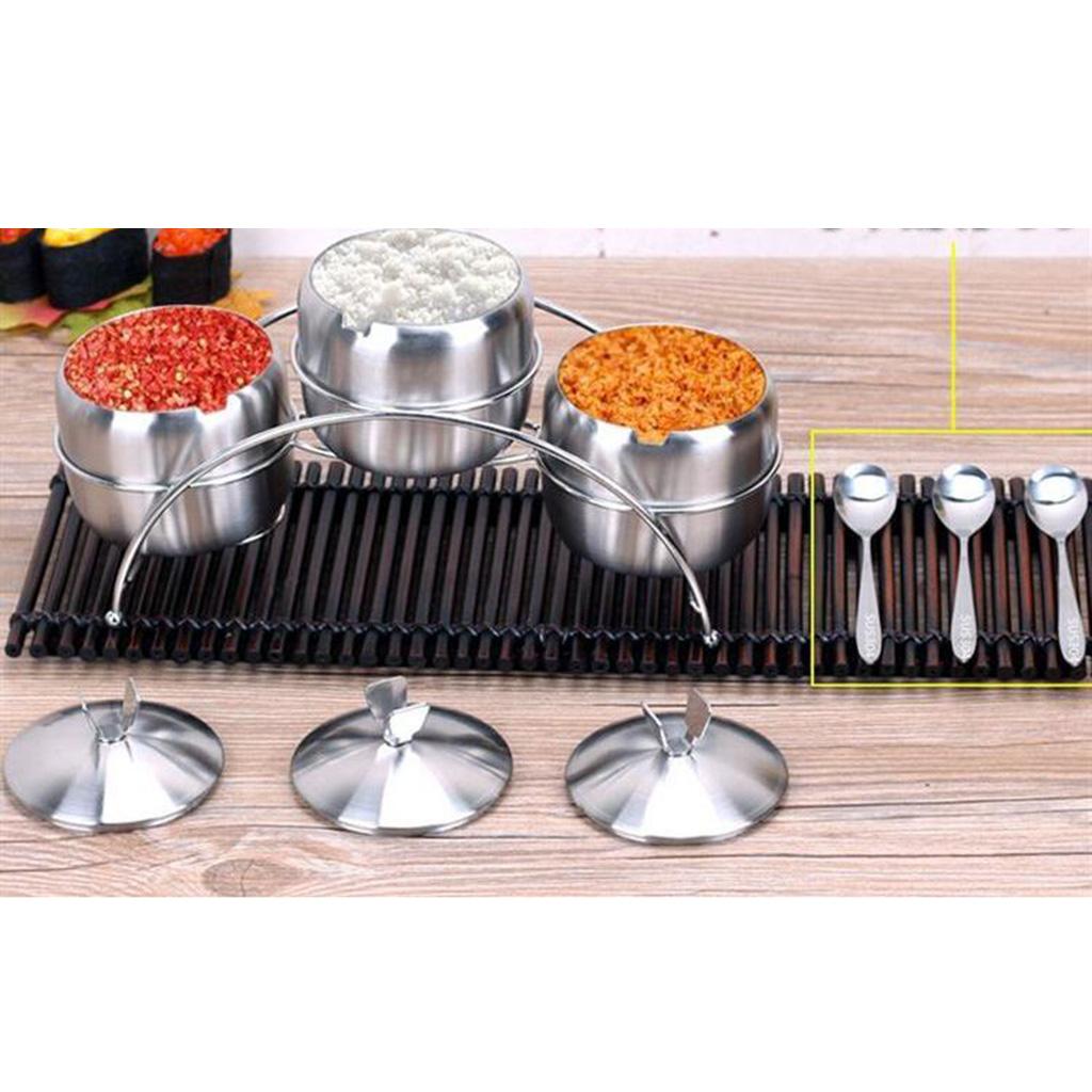 Seasoning Jars with Spoons Stainless Steel Spice Jars Condiment Pot 3pcs