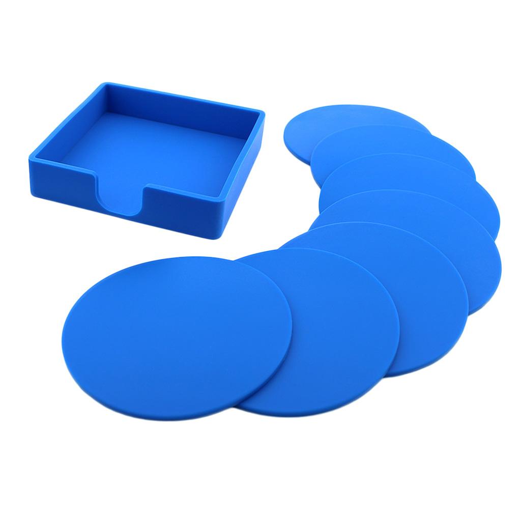 9.8cm Round Silicone Coaster Cup Holder Glass Cushion Tableware Blue