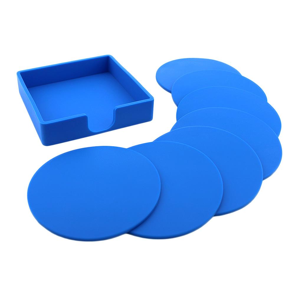 9.8cm Round Silicone Coaster Cup Holder Glass Cushion Tableware Blue