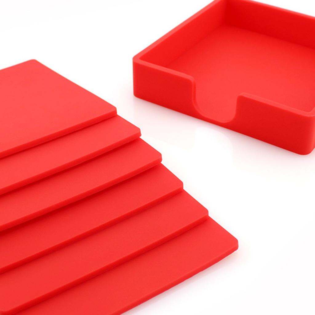 Square Drinks Coaster Silicone Cup Tea Mat Holder Mug Glasses Set Red