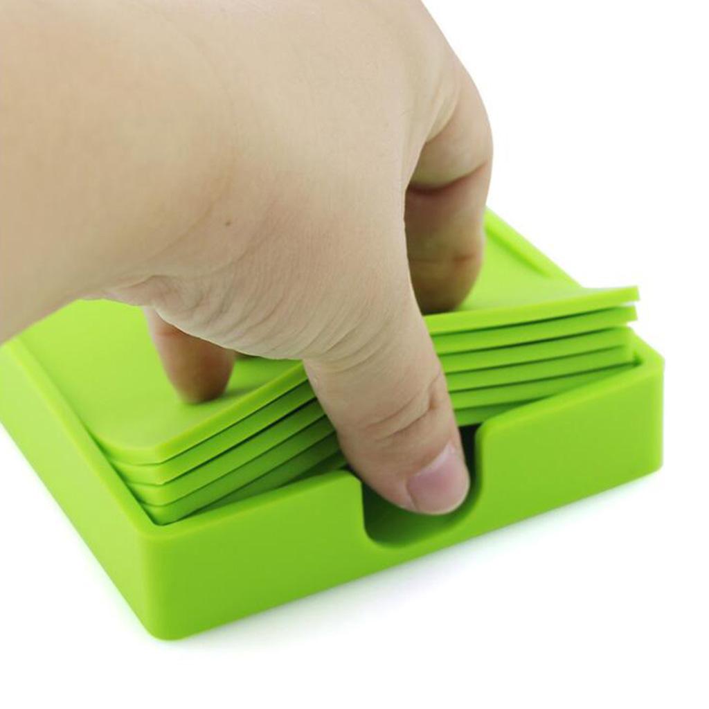 Square Drinks Coaster Silicone Cup Tea Mat Holder Mug Glasses Set Green