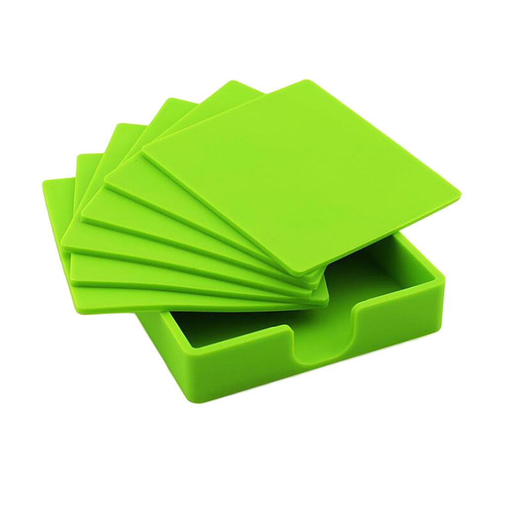 Square Drinks Coaster Silicone Cup Tea Mat Holder Mug Glasses Set Green