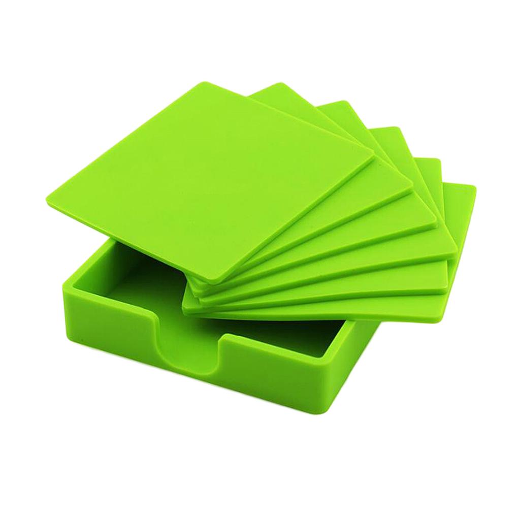 Square Drinks Coaster Silicone Cup Tea Mat Holder Mug Glasses Set Green
