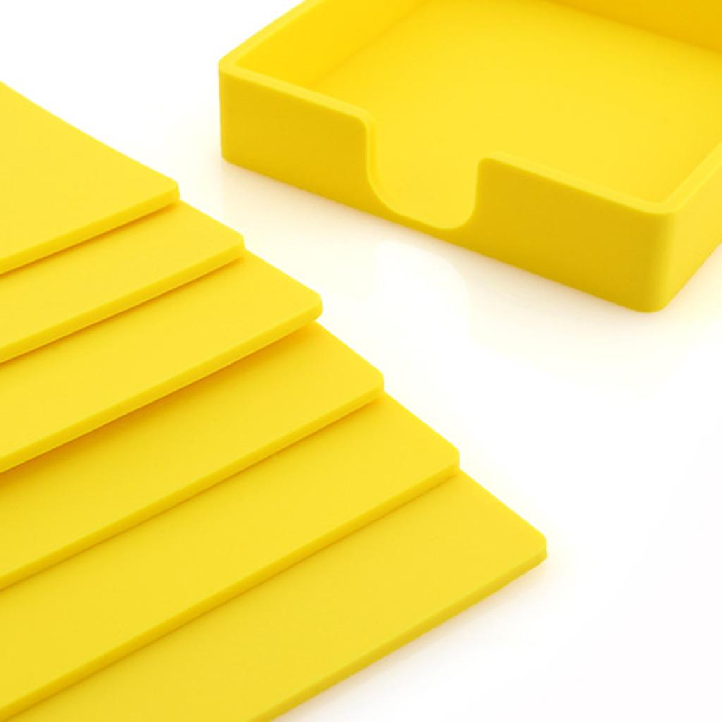 Square Drinks Coaster Silicone Cup Tea Mat Holder Mug Glasses Set Yellow